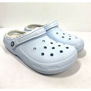 Crocs Classic Ice Blue Fur Lined Slip On Shoes Women Size 10 Mens Size 8